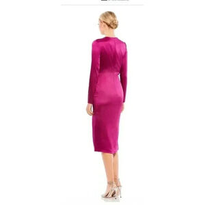 New Ieena Mac Duggal Magenta Side Twist Long Sleeve Satin Sheath Dress Size 6